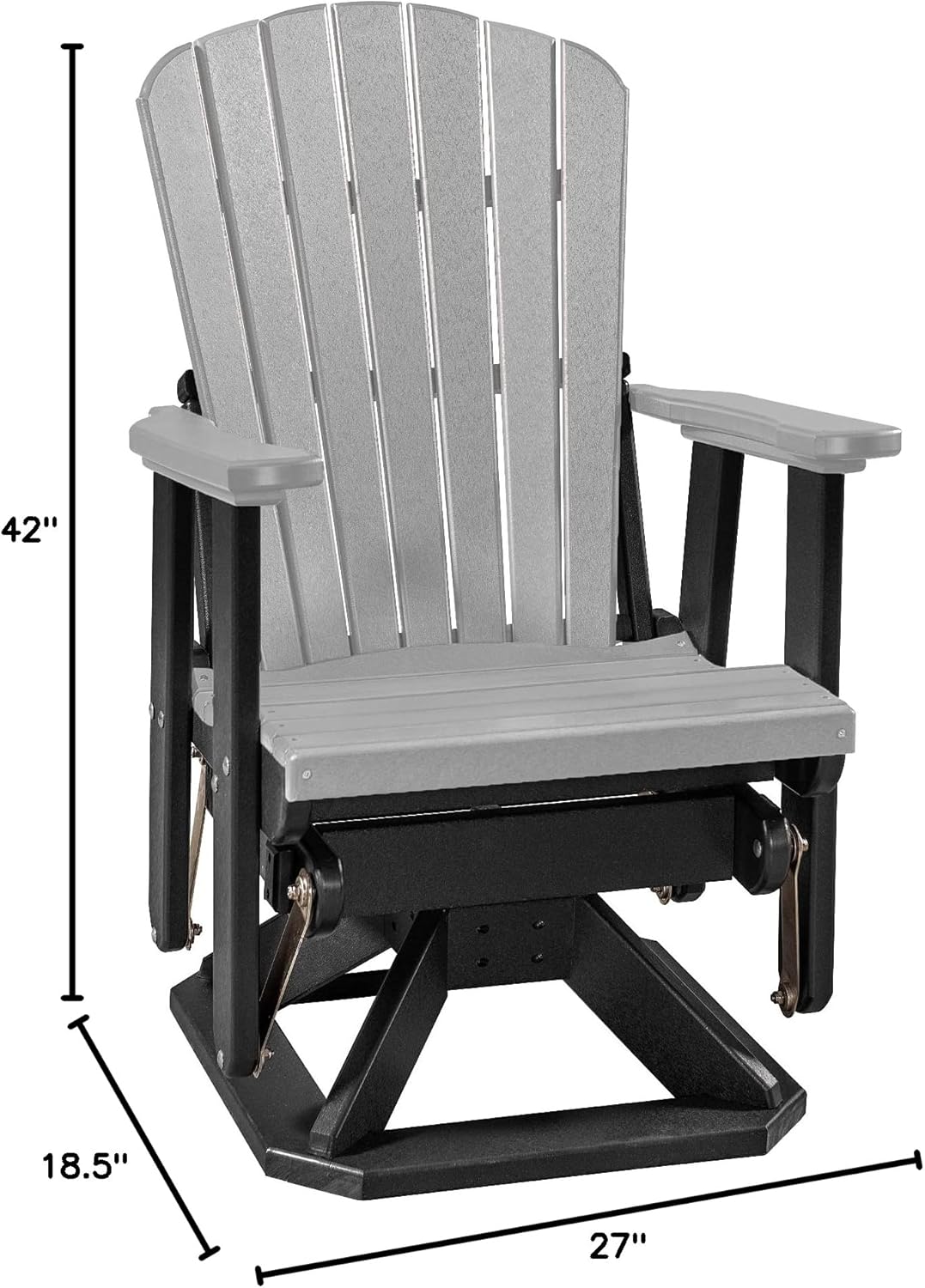 DutchCrafters Slat Fan Back Poly Adirondack Swivel Glider Outdoor Patio Chair (Black & Light Gray)