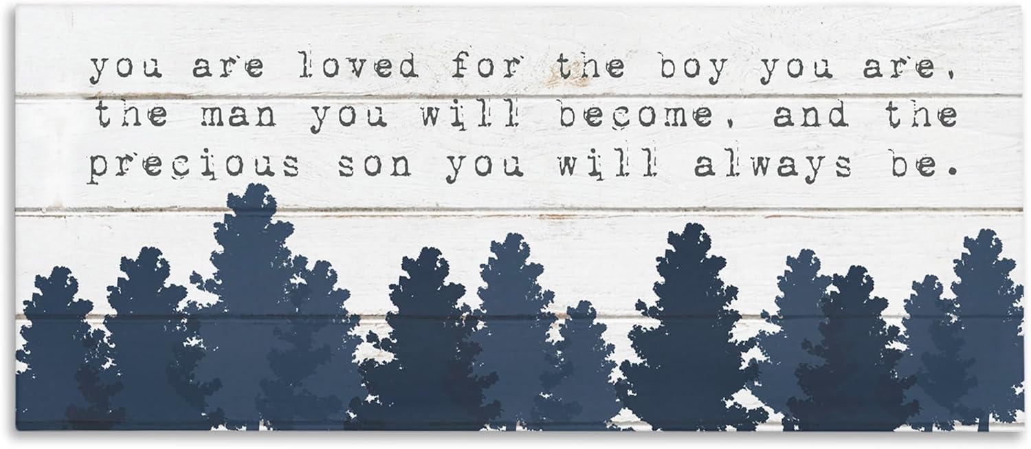 USA Artist Lil' Rue - 'Precious Son You Are Phrase', Canvas Art, 30 x 13inches - Hanging Wall Décor (1.5in Depth) - Made in Rhode Island by Stupell Industries