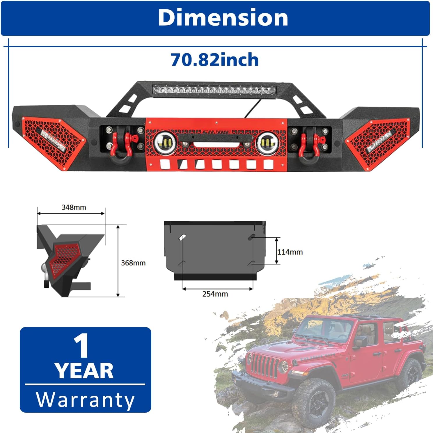 SUNPIE Front Bumpers Compatible with Jeep Wrangler JK/JKU/JL/JLU & JL 4XE 2007-2026, Jeep Gladiator JT 2019-2026, w/Winch Plate, Sensor Hole, License Plate, Textured Black, Including Manuals