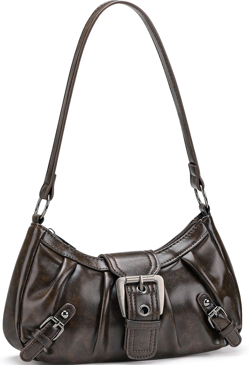 WantGor Women's Shoulder Bag, Clutch Tote Bags Top Handle Purse Zipper Handbag Buckle Punk Purses Trendy Underarm Bag