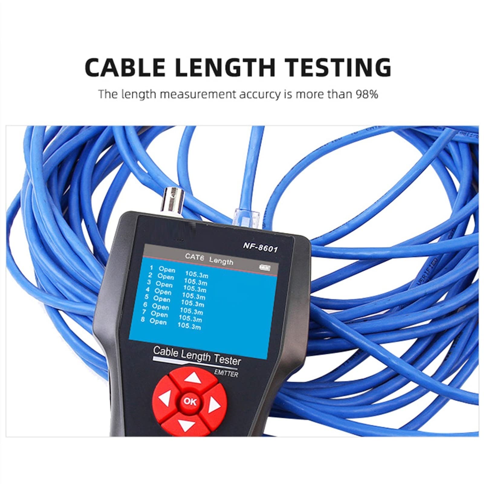 NF-8601 Nuevo diseño Poe Ping LCD Prueba de longitud del cable for RJ11 RJ45 BNC Network CAT 7 Tester Tester Check Check