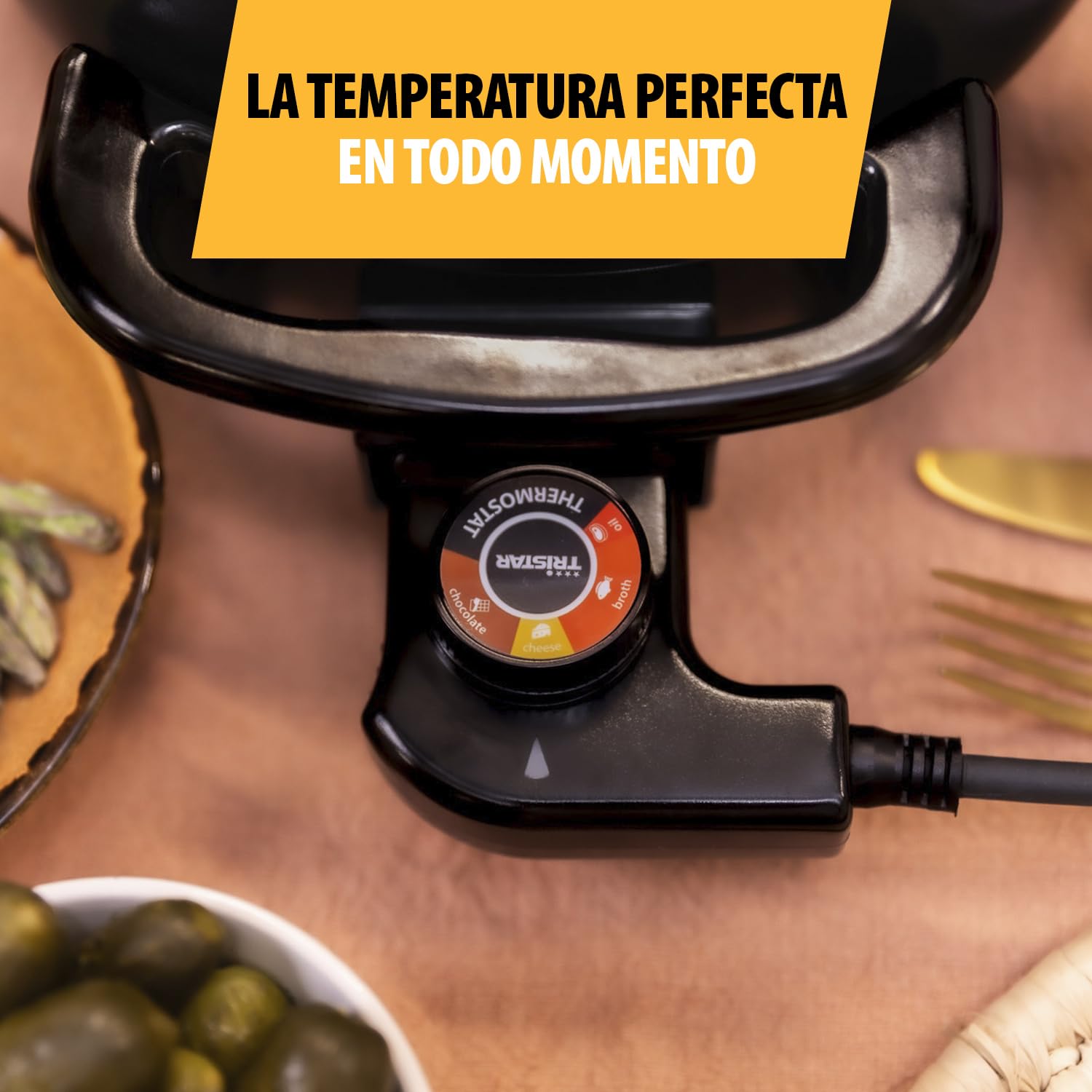 Tristar FO-1107 Olla eléctrica Multifuncional para Fondue de Queso, Chocolate o China, Volumen 1.5 litros, 1000 W, Apta para 8 Personas, Mate Negro