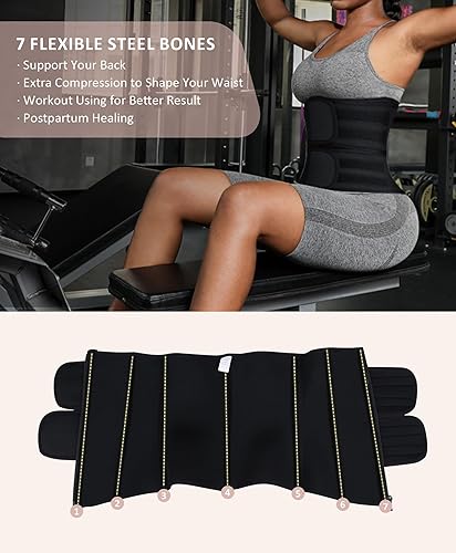 Miniatura 5 de Entrenador de cintura para mujer torso largo talla extragrande cinturón doble cinturón para entrenamiento de sauna con cremallera 7 huesos de acero