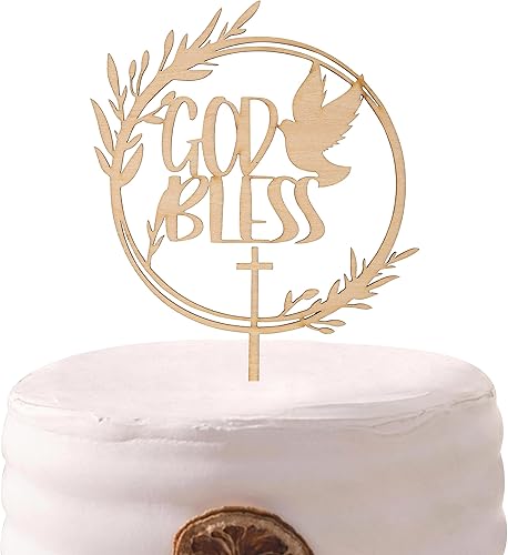 ZZDCMS Decoración para tartas de bautismo y primera comunión, suministros de decoración de pasteles de madera, madera natural, marrón