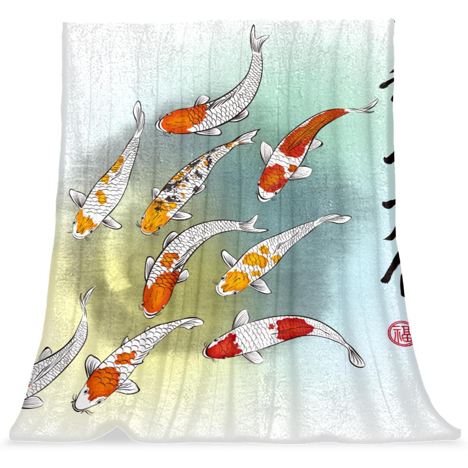 Couvre-lit peinture de style chinois koi doux et moelleux pour lit enfant