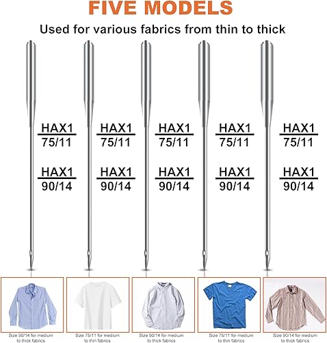 Miniatura 2 de Tuiasn - Agujas para máquina de coser, aguja estándar universal, agujas para máquinas de coser para el hogar, compatible con Singer, Brother,