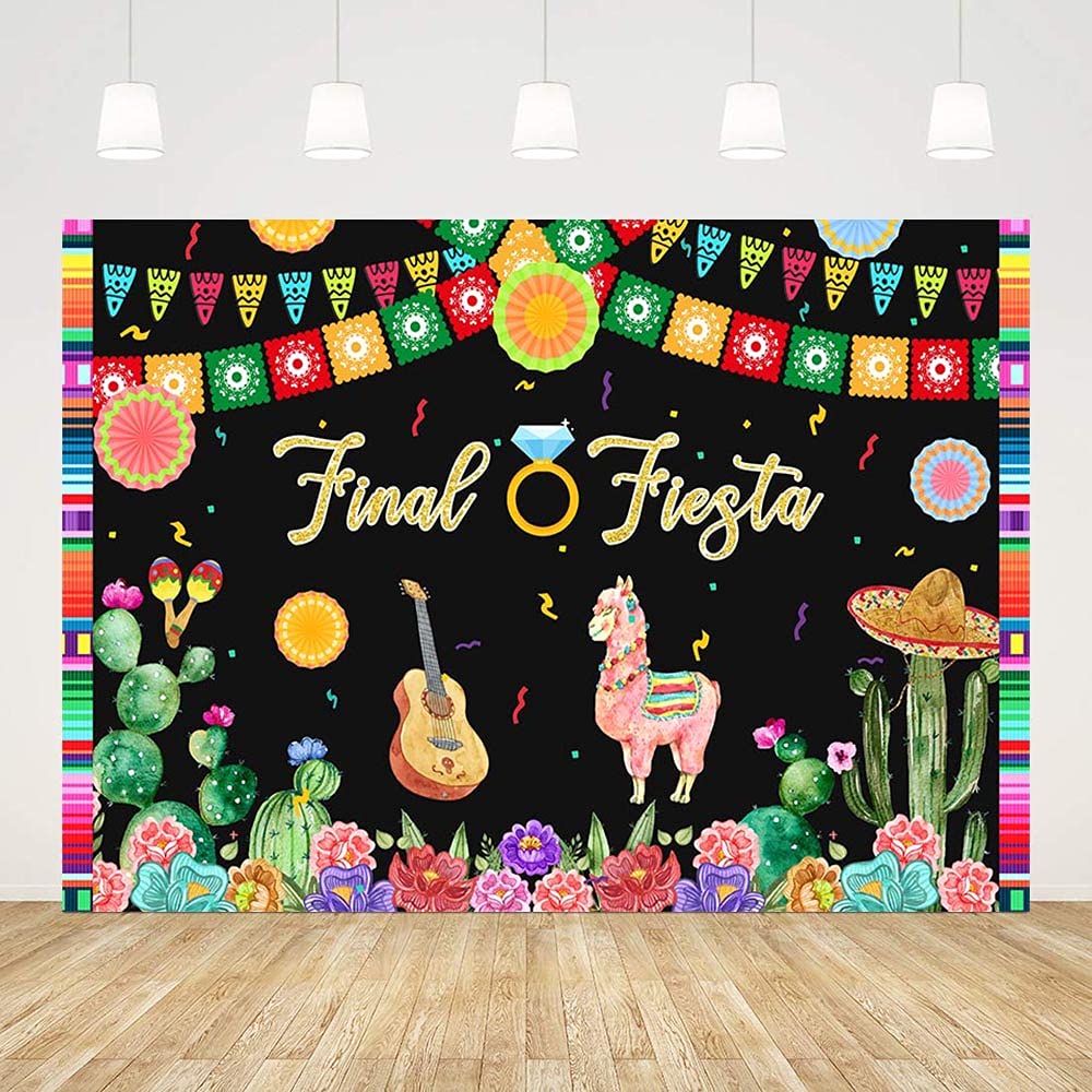 ABLIN 7x5ft Final Fiesta Bachelorette Party Backdrop for Women Mexican Tropical Theme Paper Fans Cactus Cowboy Hat Guitar Photo Background Hen do