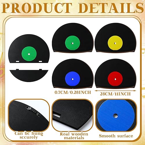 Miniatura 4 de 4 piezas de discos de vinilo para decoración de pared, diseño de arte musical, estante de almacenamiento de pared en blanco con forma de disco en