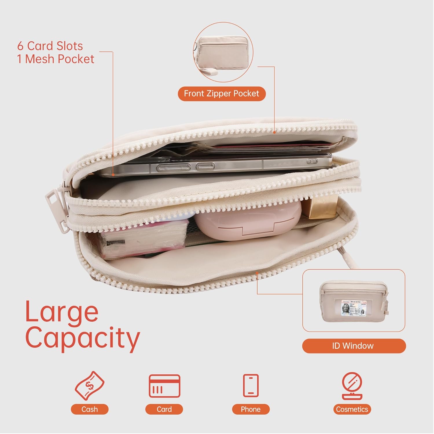 Wristlet Wallets for Women Checkered Nylon Quilted Wallet Travel Crossbody Bags with 4 Zippers Coin Card Phone Holder - Image 5