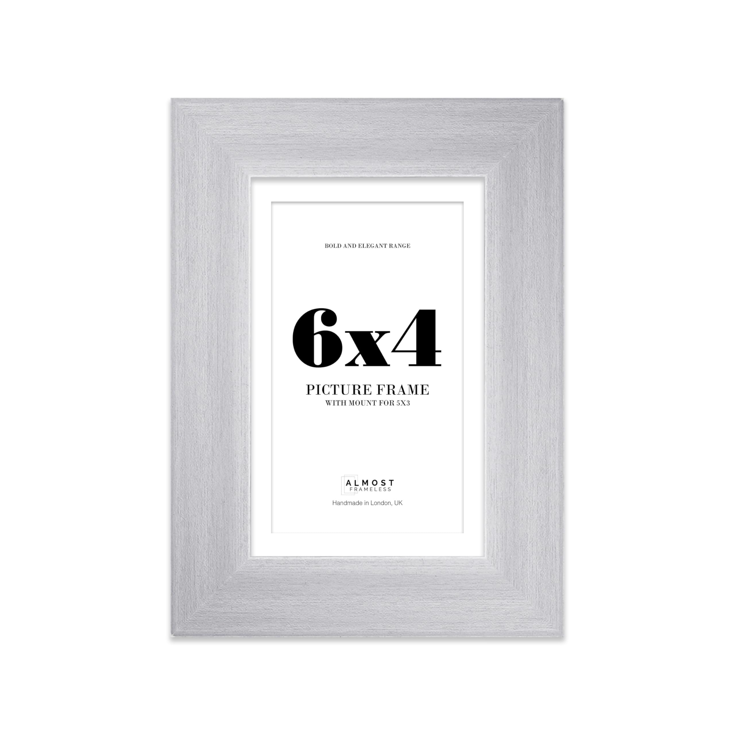 6x4" Silver Frame With Mount for 5x3" Pictures 28mm Edge Portrait and Landscape Display with Wall Hooks and Kickstand, 1 Pack