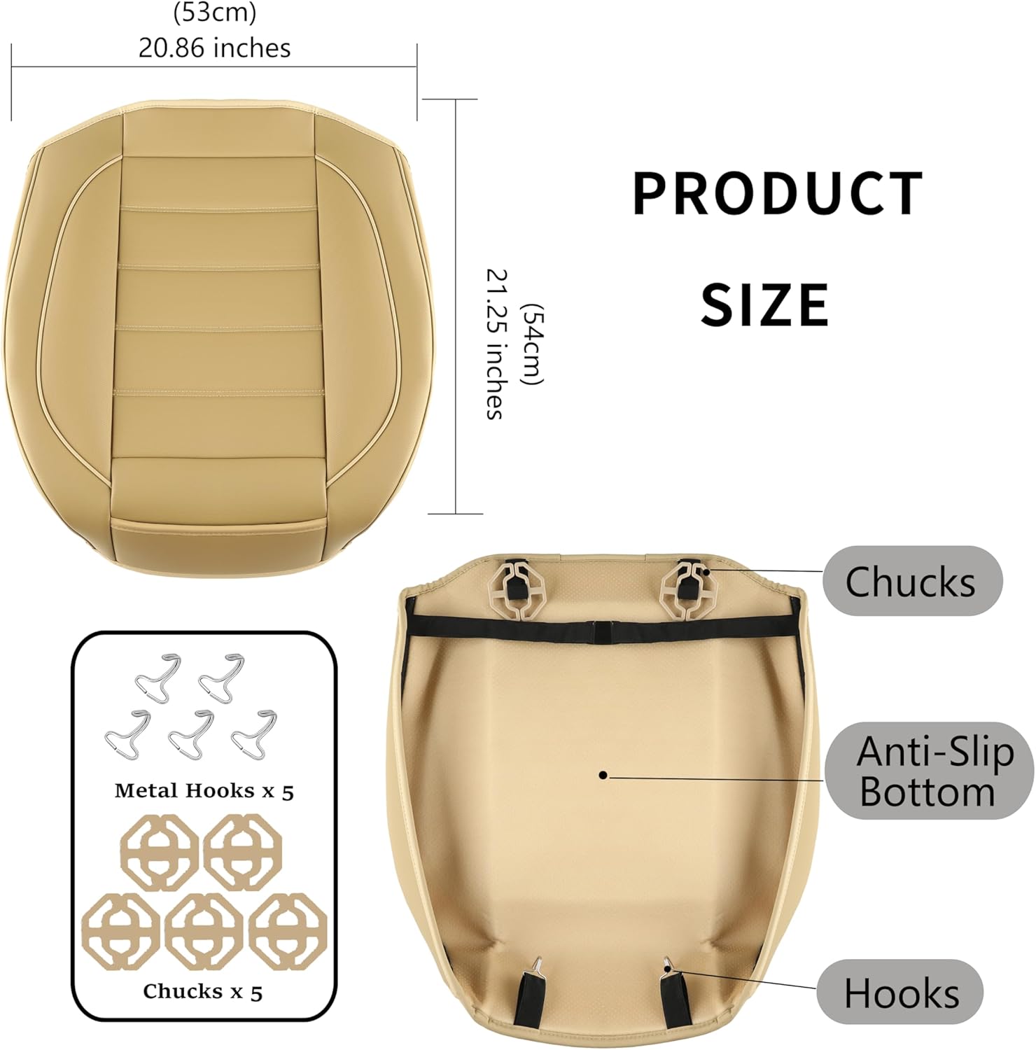 2 Pack Leather Front Car Seat Covers,Bottom Seat Covers for Cars,Driver Car Seat Cover,Luxury Seat Protectors,Waterproof,Full Wrap,for Most Vehicles,Sedan,Truck,SUV(Beige)