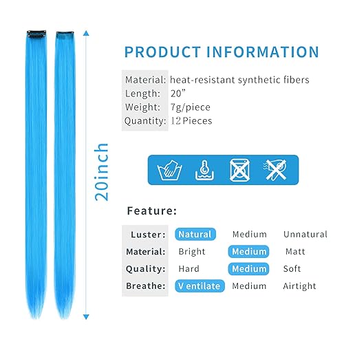 Miniatura 3 de 12 extensiones de cabello sintético liso con clip de color de 20 pulgadas, para mujeres y niñas, con clip, extensiones de cabello sintético para