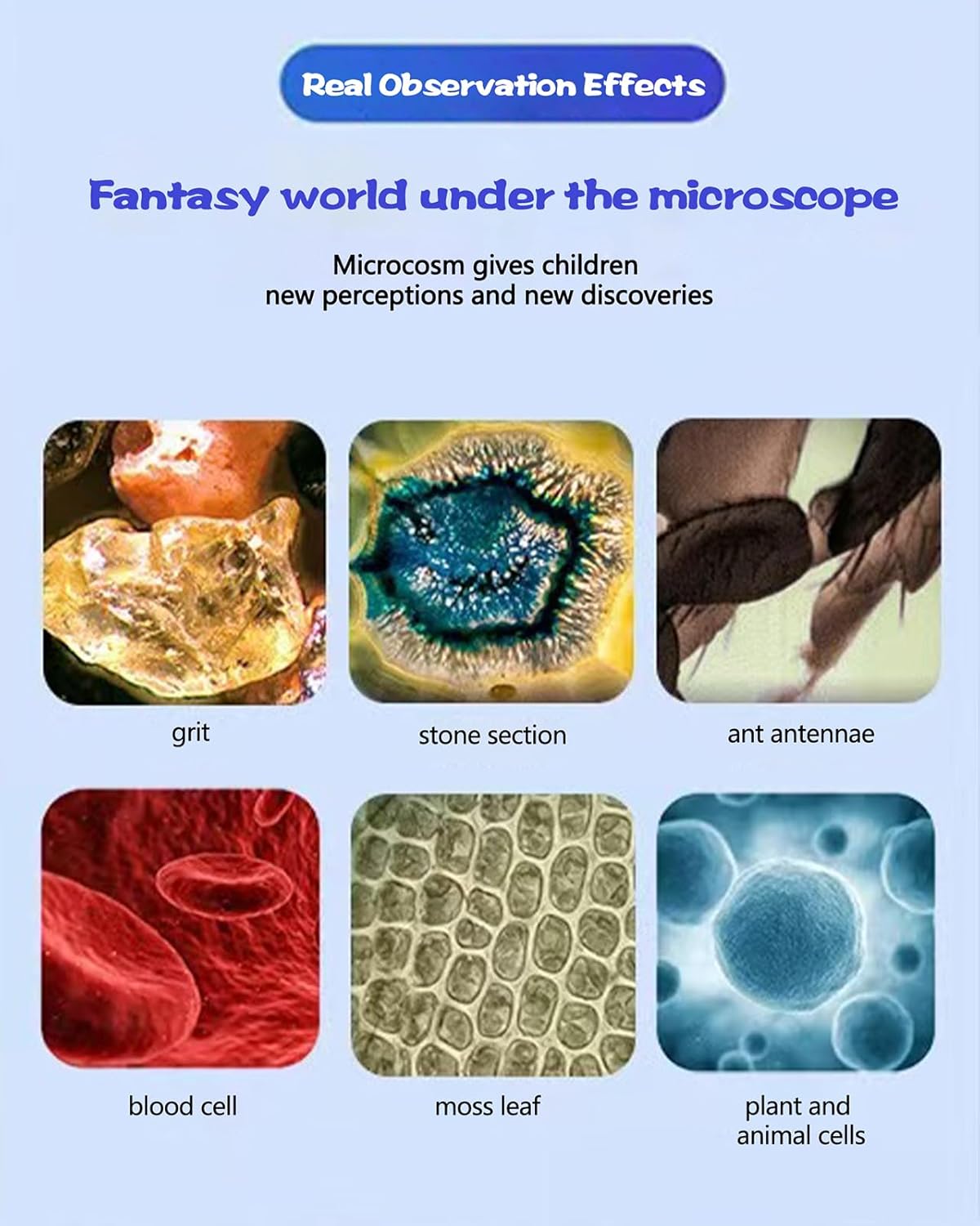 Little Marvin Microscope, The Little Marvin Microscope for Kids, Mini Microscope for Kids, The Marvin Scope for Kids with Led Light, Little Marvin Mini Scope (White+Blue+Pink) (Blue Stand)