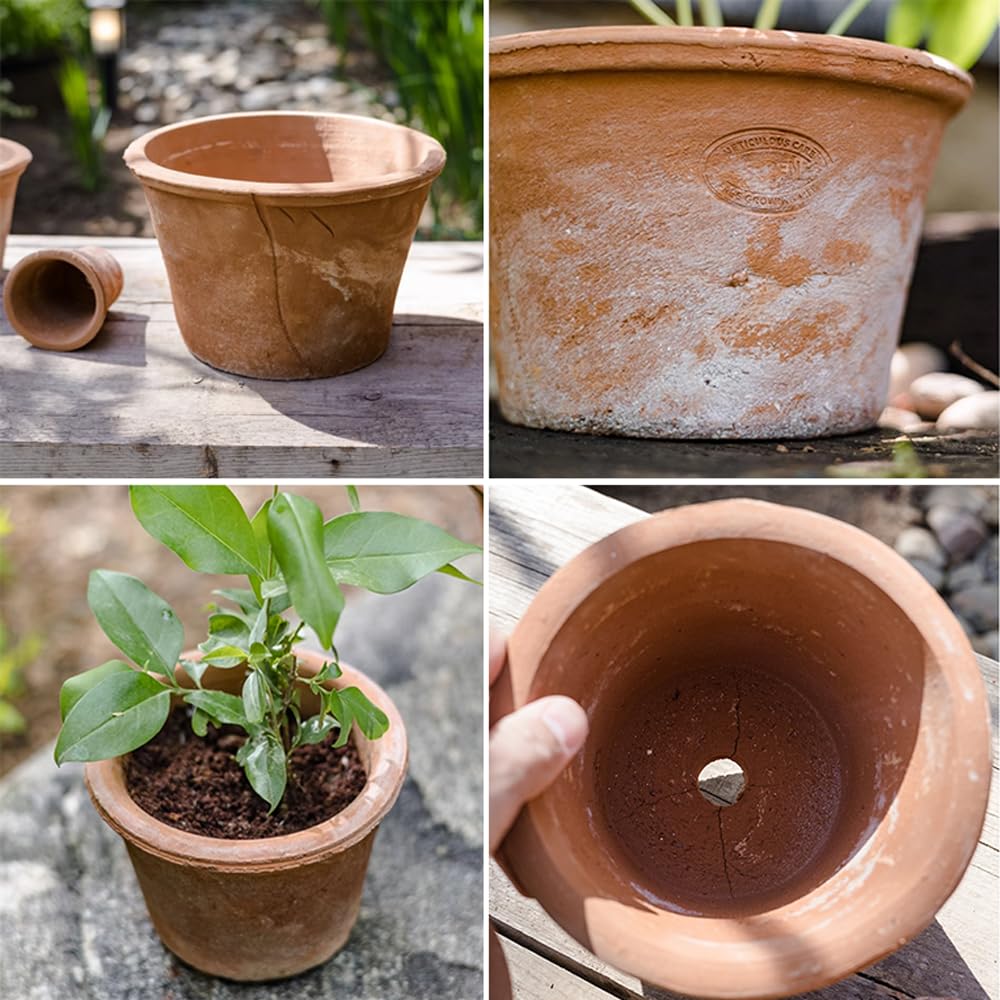 Paquete de 2/3 maceteros de Terracota, macetas de Arcilla Transpirable, macetas de Terracota de Arcilla roja con Drenaje, Maceta de Terracota para Interiores y Exteriores para Plantar Plantas
