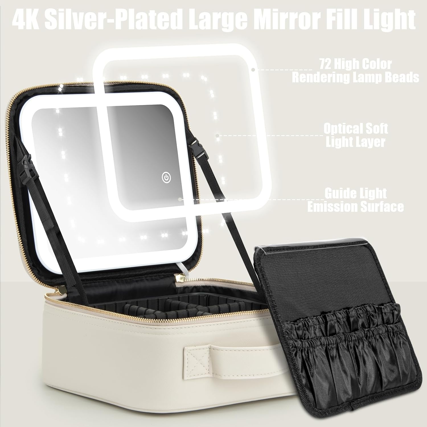 Extrei Gent Makeup Travel Train Case with Mirror LED Light 3 Adjustable Brightness Large Cosmetic Bag Portable Storage Adjustable Partition Waterproof Make up Brushes Makeup Jewelry Gift for Women