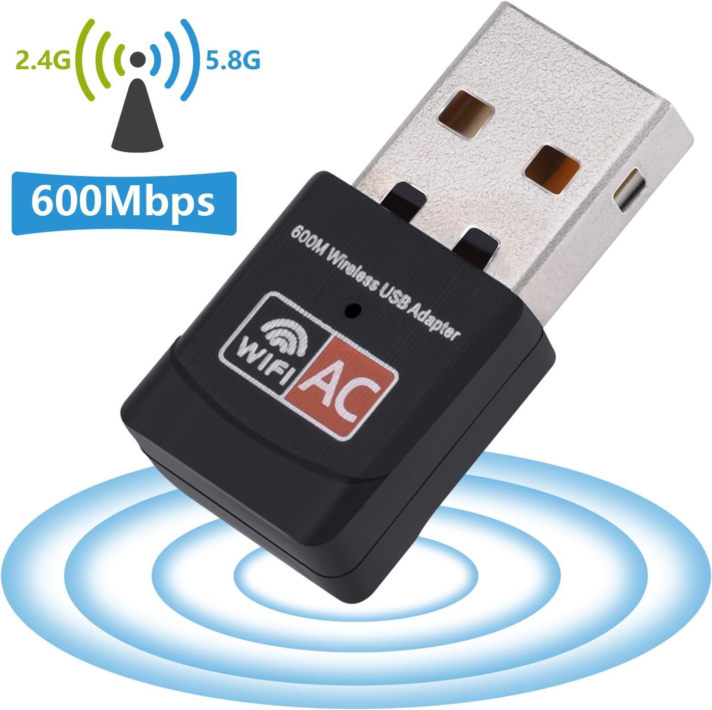 Nano USB WiFi Adapter, 600MBit/s Dual Band WLAN Adapter, Mini WiFi Dongle with 802.11 n/g/b/a/ac Technology, PC WiFi Receiver for Windows XP/7/8/10, Mac OS and Linux