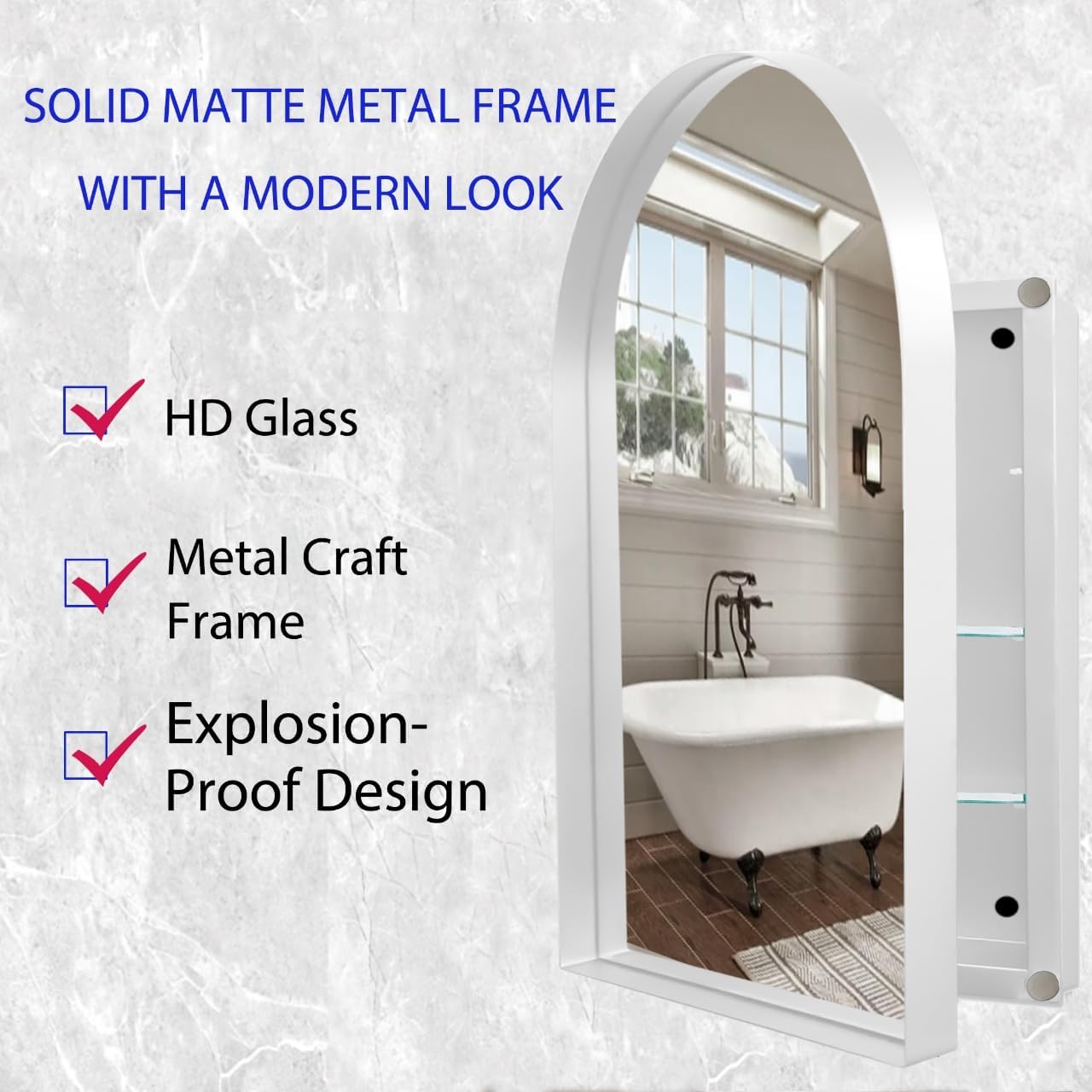 Metal Framed Wall Mirror Medicine Cabinet with Storage for Wall Mounted and 2 Adjustable Shelf Modern Bathroom Mirror for Over Sink Hallway (White, 24x36 Inch)