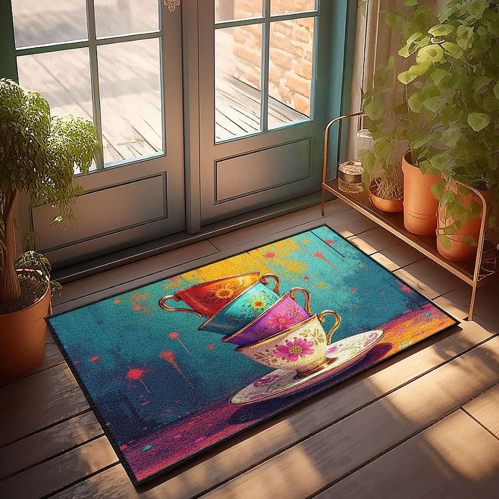Tapis de bienvenue pour salle de classe paillasson de maison de ferme tasses florales 50x80 cm
