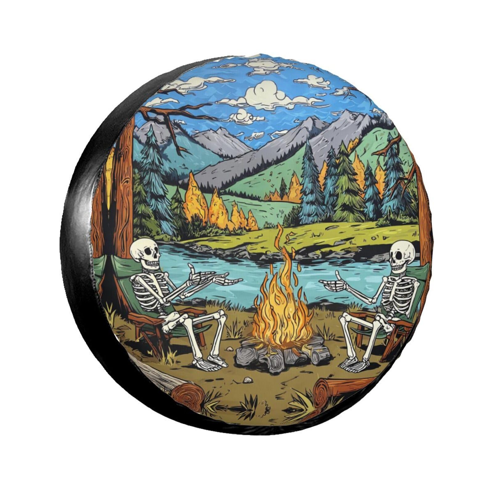 Wilderness Skeletons Campfire Spare Tire Cover for Rv SUV Truck Camper Trailer,Cute Animal Tire Cover Wheel Covers Universal Fit,15 inch