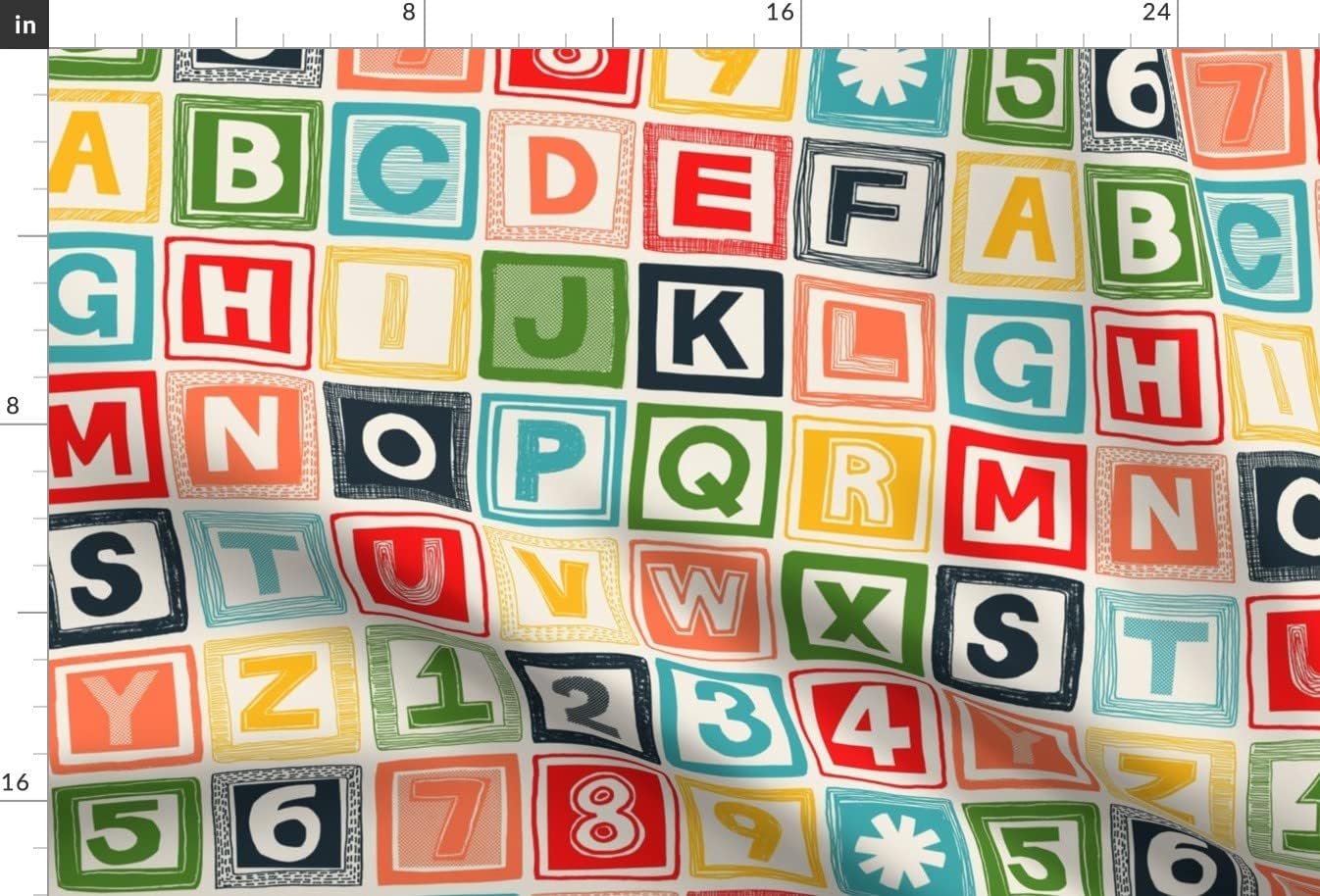 Spoonflower Fabric - Multicolor Alphabet Retro 1950S Cheater Quilt Letters Numbers Counting Printed on Minky Fabric by The Yard - Sewing Baby Blankets Quilt Backing Plush