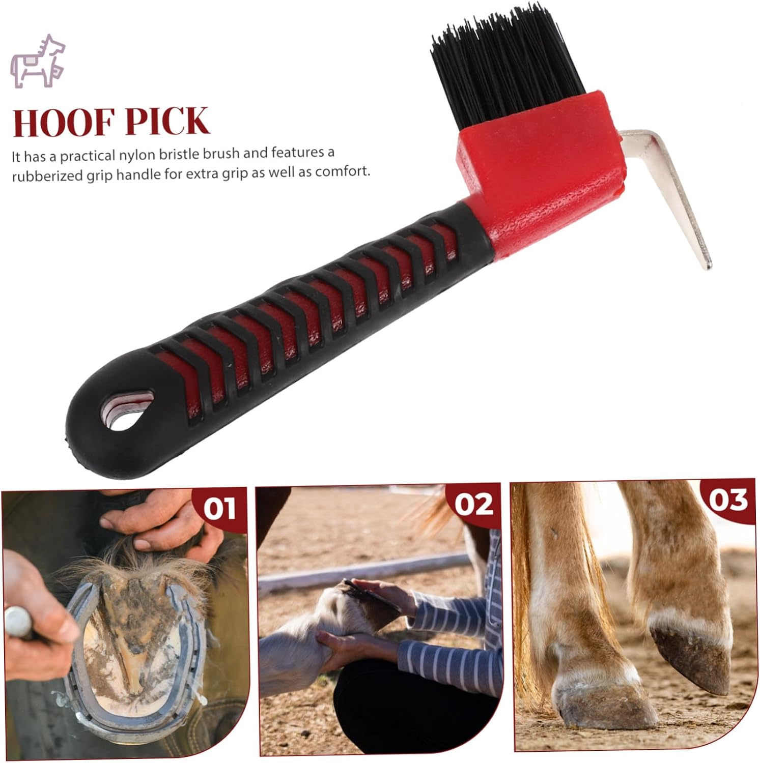 Grip Hoof Pick with Brush Durable Horse Grooming Tool for Daily Cleaning Random Color Ergonomic Design for Comfortable Use