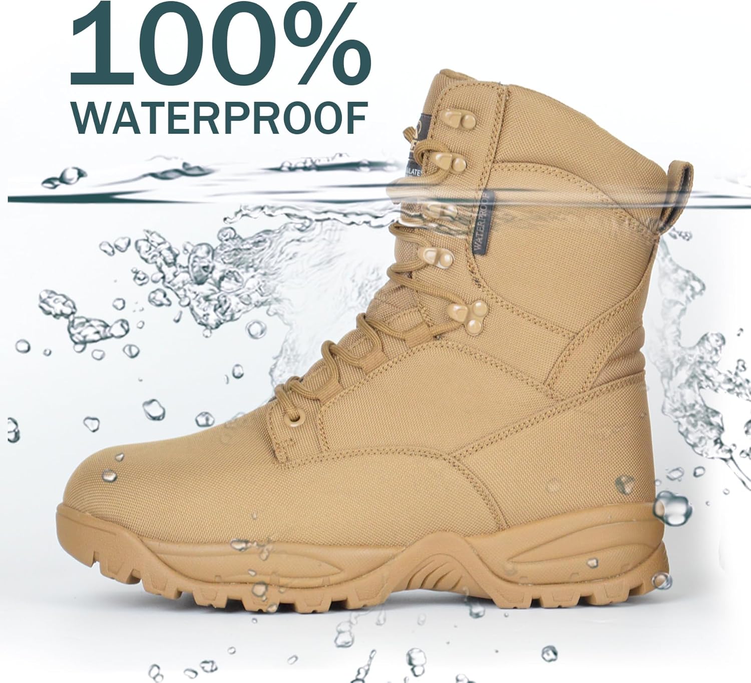 Men's Waterproof Military Tactical Boots Lightweight Work Boot Insulated Hunting Boots, 8 Inches Lace-up Outdoor Boots, 400g Thinsulate - Image 6