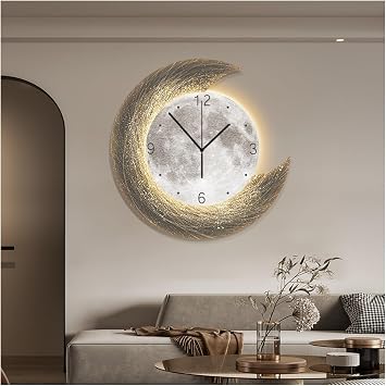 3D Wall Art Decor Clock,Large Wall Hanging Sculpture Painting with LED Light,Modern 3D Wall Decor Creative Landscape Walls Hanging Mural for Living Room, BedroomWhite-a,52.6cm/22.1in