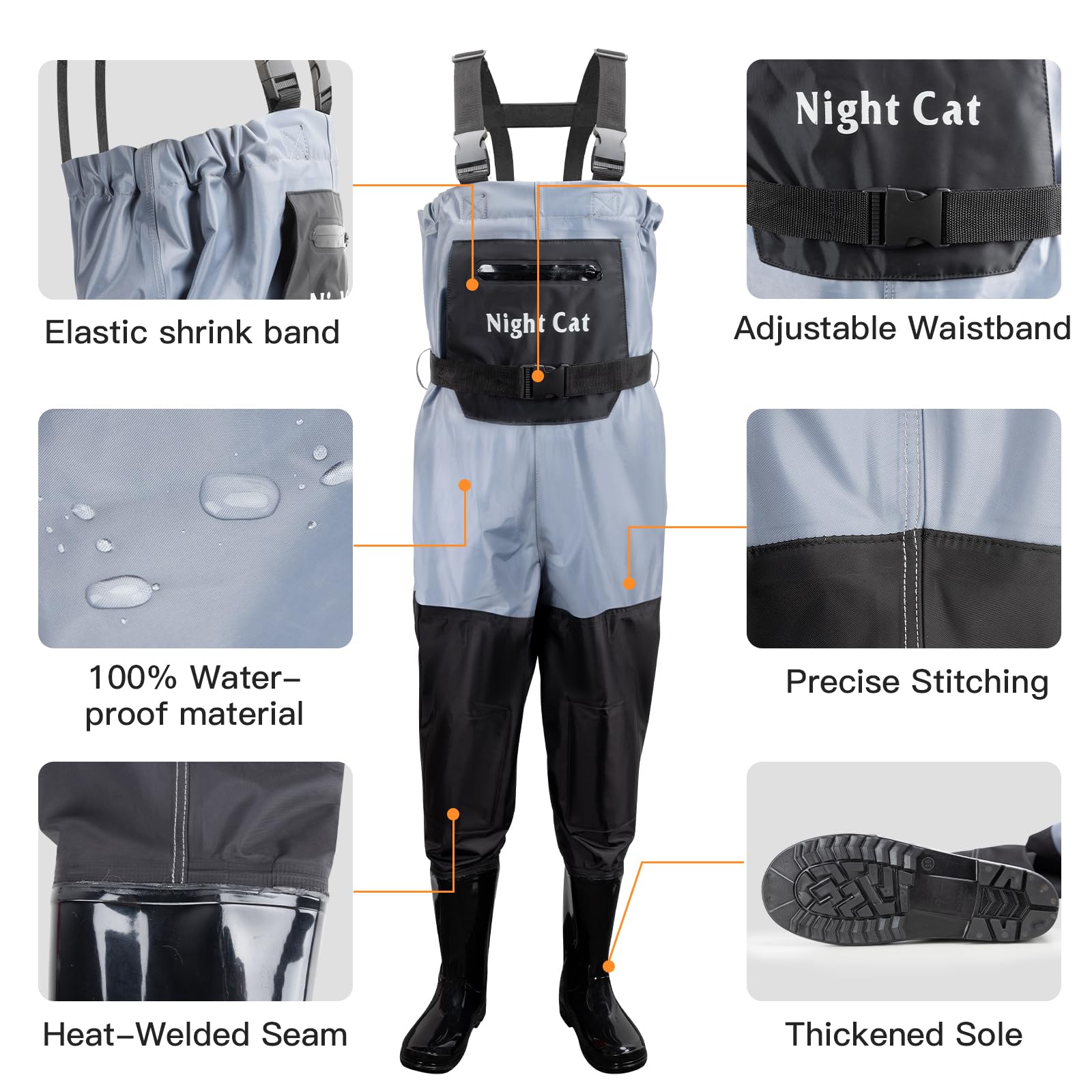 Night Cat Waders Pêche Enfants Cuissardes Peche Garçons Imperméable Respirant PVC Bottes