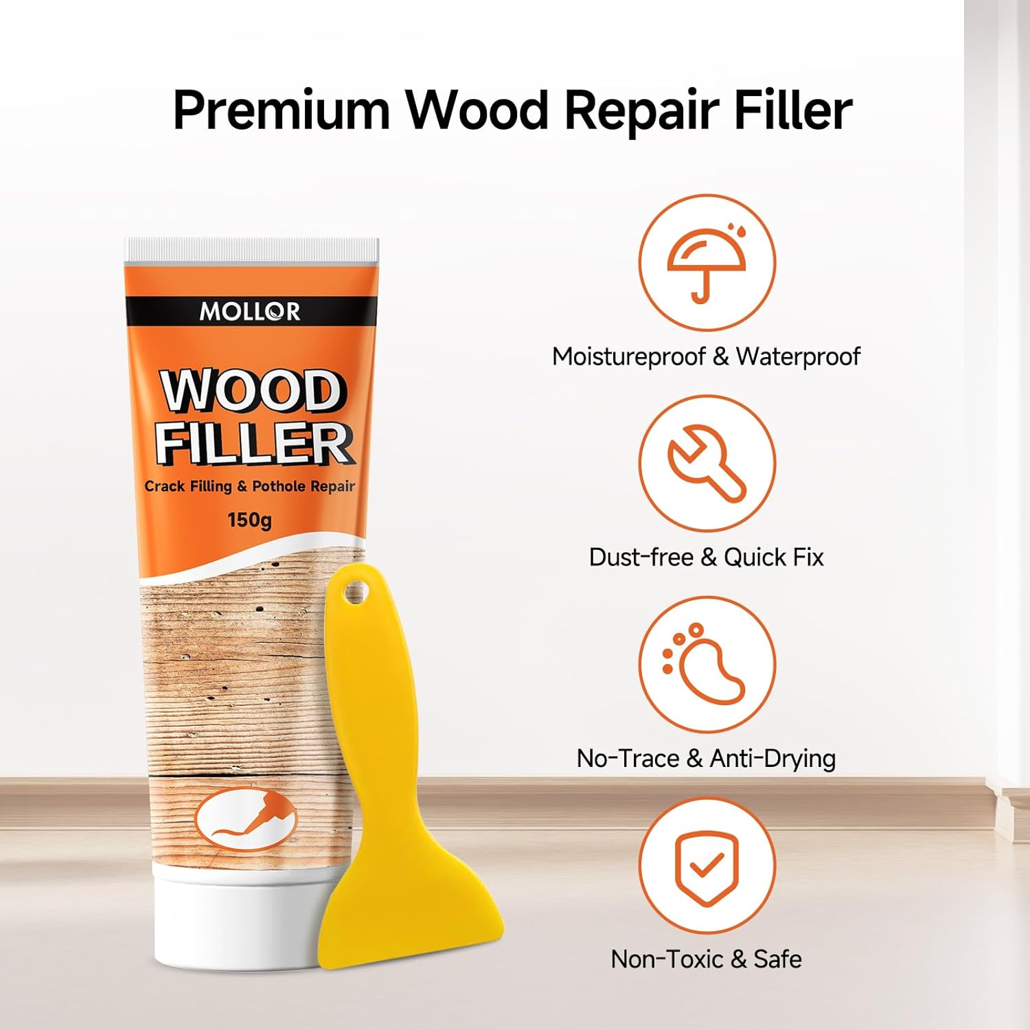 All Purpose Wood Filler, White Wood Putty Repair for Holes, Quickly Restore Any Broken and Defective Wooden Furniture, Door Frame Repair Kit Stainable (5.29oz/150g)