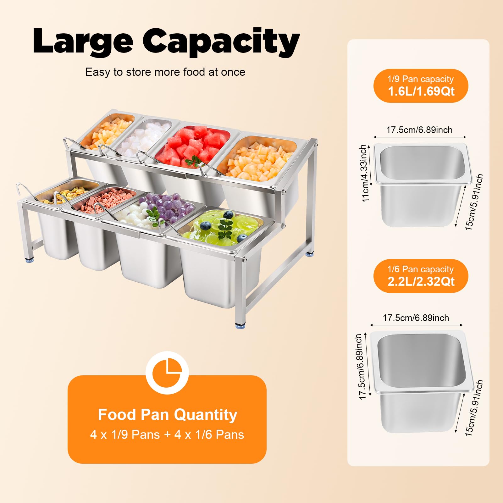 Recipiente para ingredientes para pizza de acero inoxidable | Especiero extensible ajustable con 8 compartimentos, 8 cucharas y tapas, recipiente para cocina, restaurante