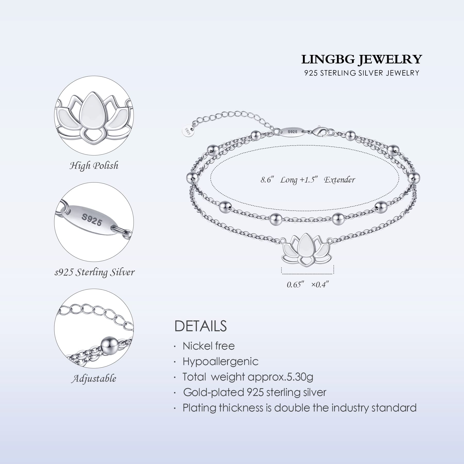 Cavigliera in argento Sterling 925, per donna, con fiore di loto, cavigliera a strati, chakra, per compleanno, laurea, ispirazione, yoga, idea regalo