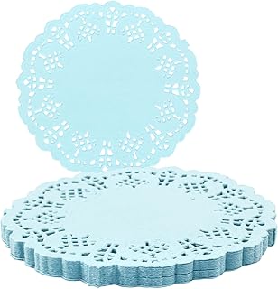 Round Paper Doilies, 100 Pcs 3.5” Colorful Decorative Lace Paper Doilies Disposable Placemats for Wedding Birthday Desserts Cakes Party Tableware Food Decoration, Blue