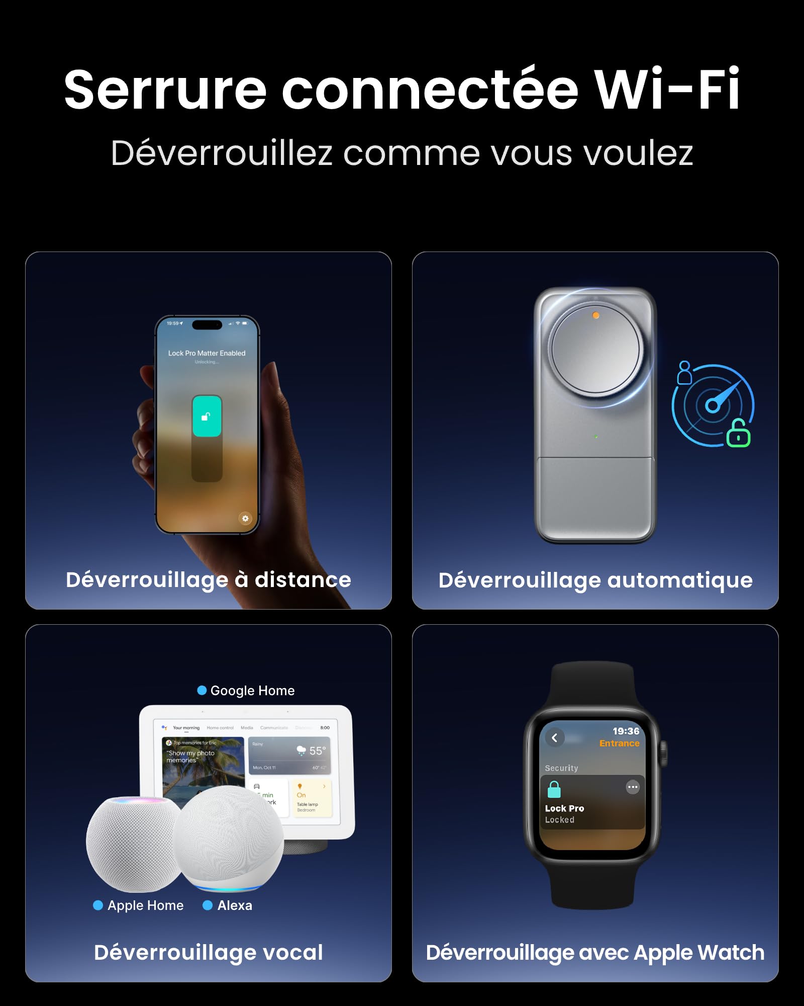 SwitchBot Serrure Connectée WiFi Pro avec Batterie Rechargeable, Matter Over WiFi, Serrure Électronique, Installation Rapide sur Verrou Existants, Compatible Apple Home, Alexa, Google Home, IFTTT