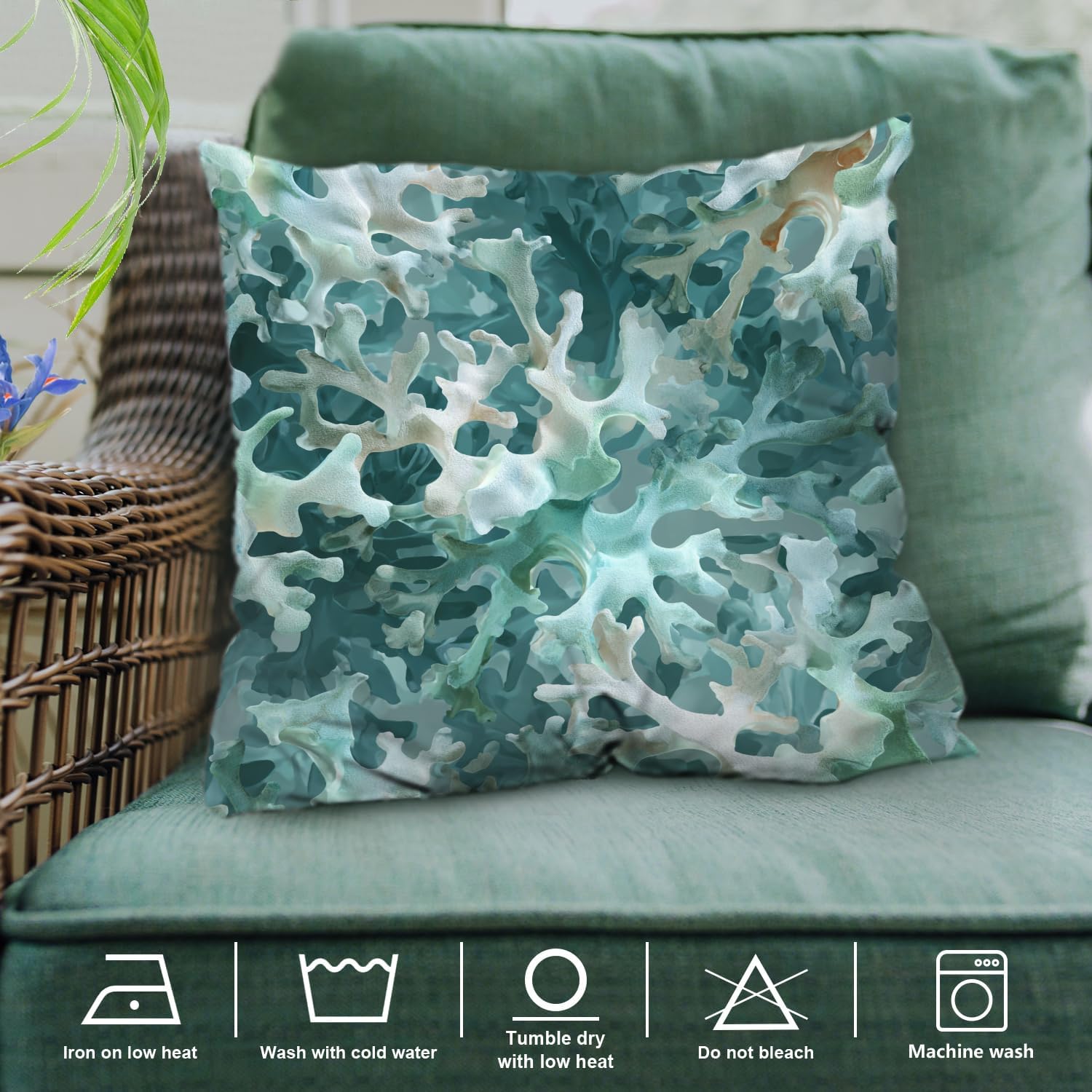 Shrahala Coral Reef Skeleton Decorative Throw Pillow Cover, Seafoam Green Bleached White Square Pillowcase Blended Double-Sided No Inserts for Bedroom Living Room Set of 2 (20 x 20 in)