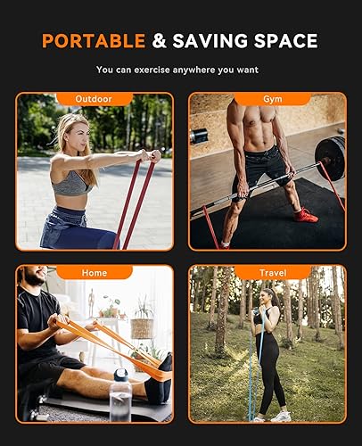 Vista 6 de SUNPOW Pull Up Assistance Bands - Set of 5 Resistance Heavy Duty Workout Exercise Stretch Fitness Bands Assist Set for Body, Instruction Guide and