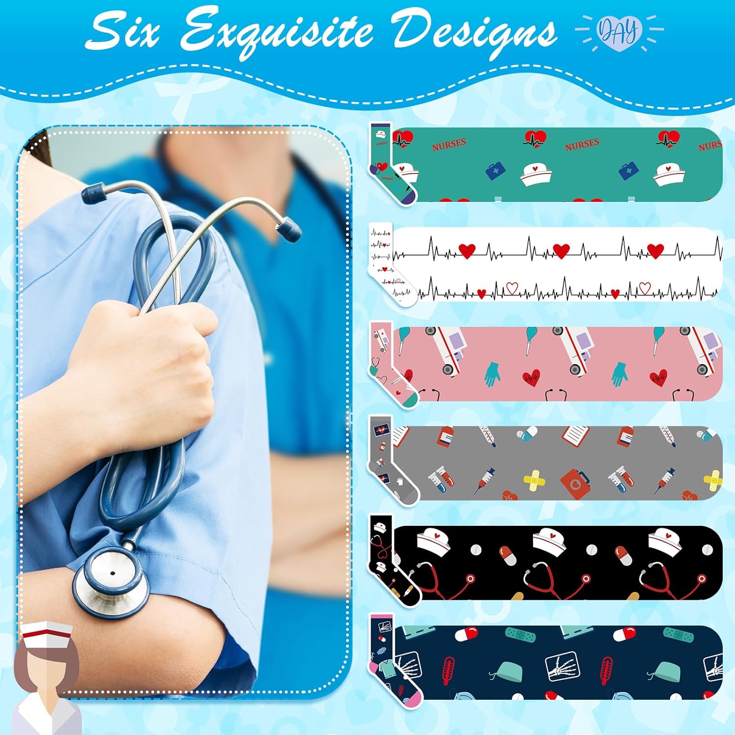 Chuarry 6 Pairs Casual Nurse Socks Nursing Gifts Women's Novelty Socks Occupation Funny Medical Socks for Christmas Nurses Doctor Hospital Workers and Students - Image 2