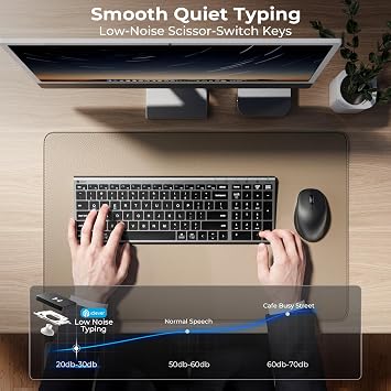 iClever DK05 Bluetooth Wireless Keyboard and Mouse Combo, Space Gray