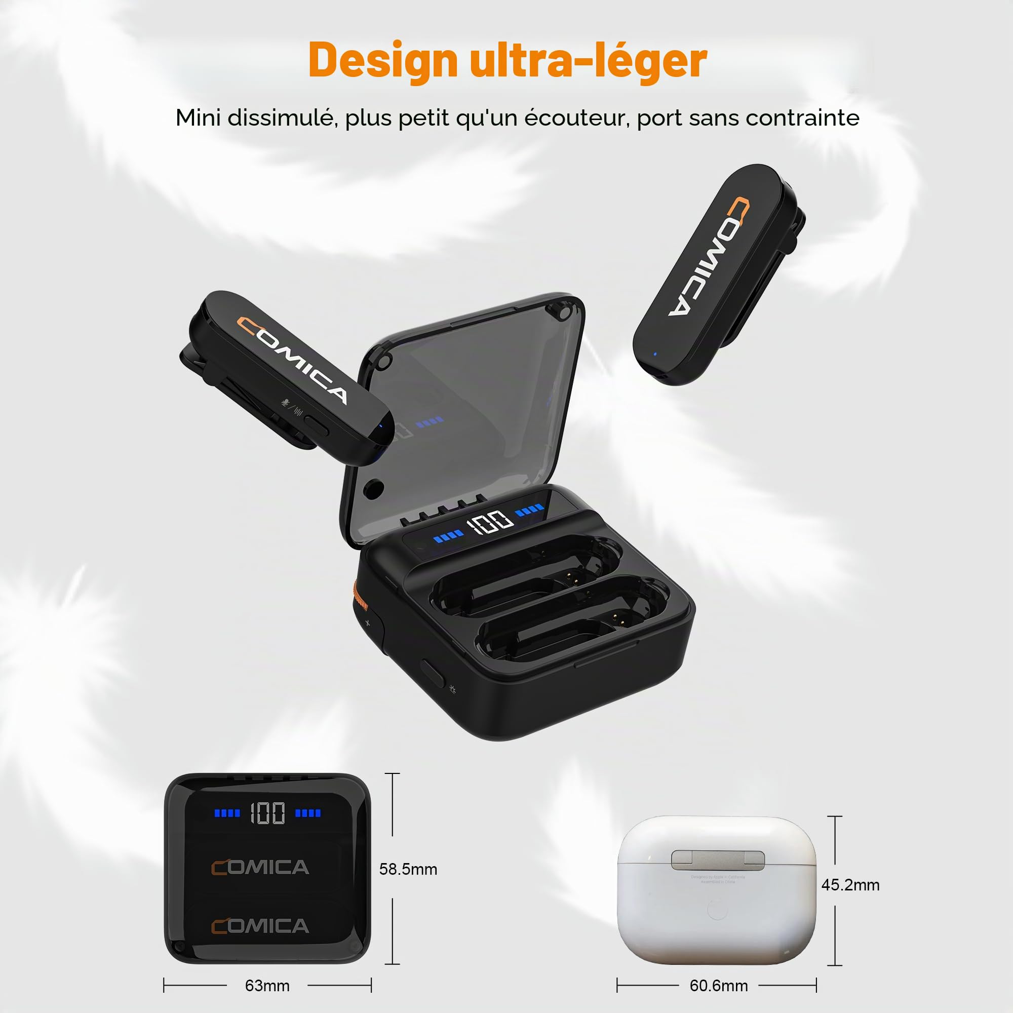 COMICA Vimo S UC Microphone sans Fil pour Smartphone, Microphone Cravate sans Fil avec Suppression du Bruit, autonomie de 5 Heures, portée de 656', Wireless Micro pour Vlog/Live Stream/Youtube(USB-C)
