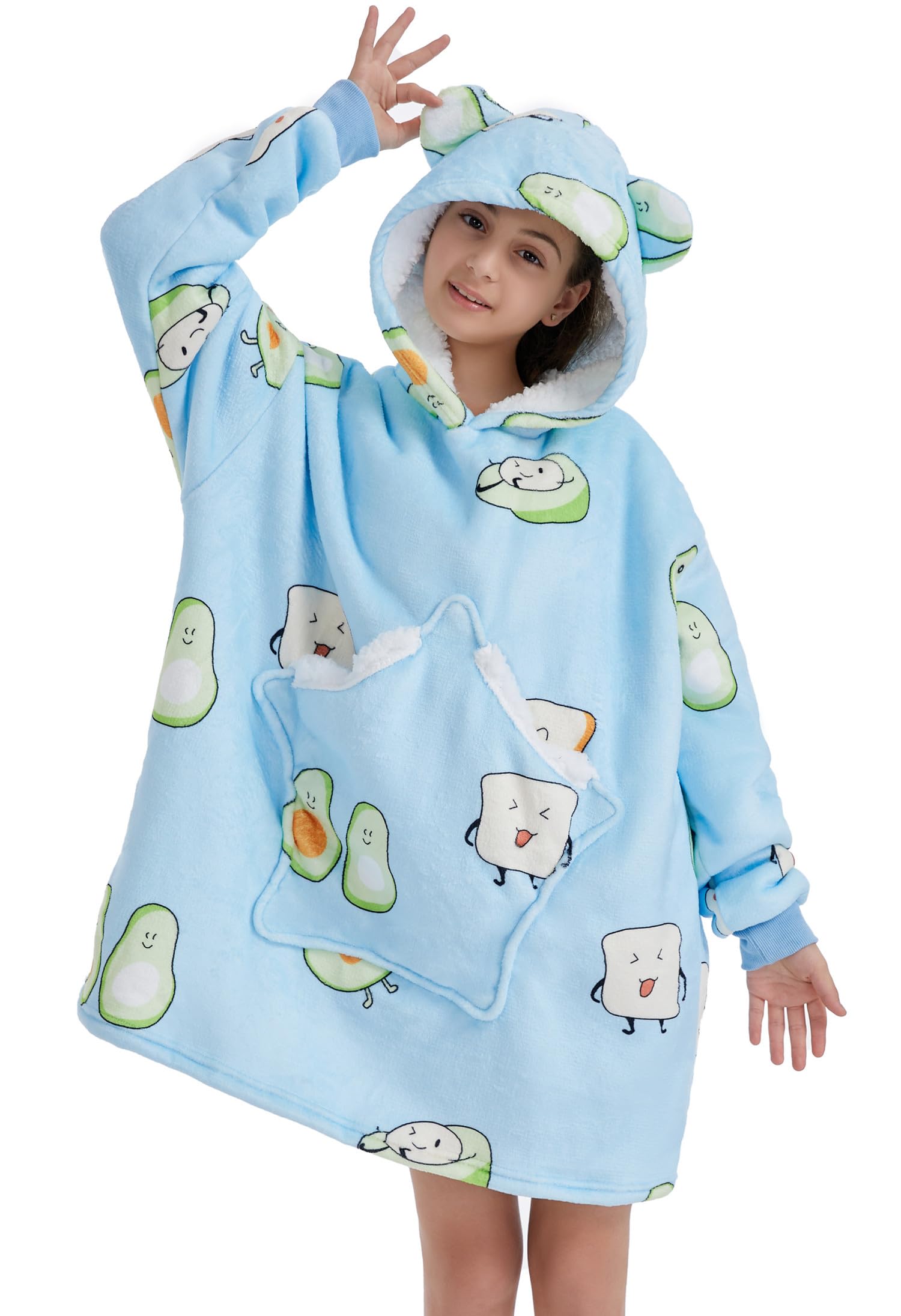 Couverture à Capuche Surdimensionné pour Enfants,Couverture à capuche pour filles,Super Douce Sweat-Shirt Couverture Portable pour Enfants et Adolescents,Taille Unique