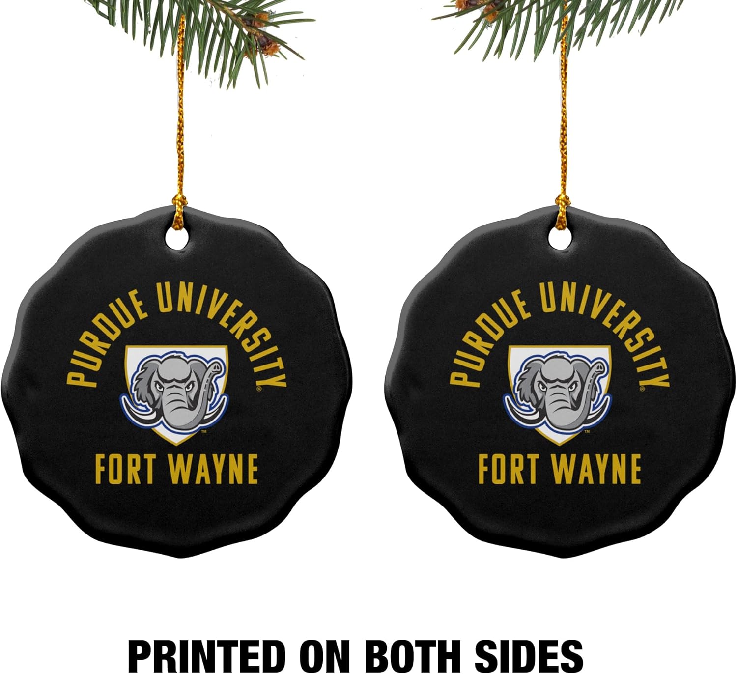 GRAPHICS & MORE Purdue University - Fort Wayne Mastodons Logo Porcelain Scalloped Holiday Christmas Tree Ornament - 2.8" (7.1 cm) - Image 2