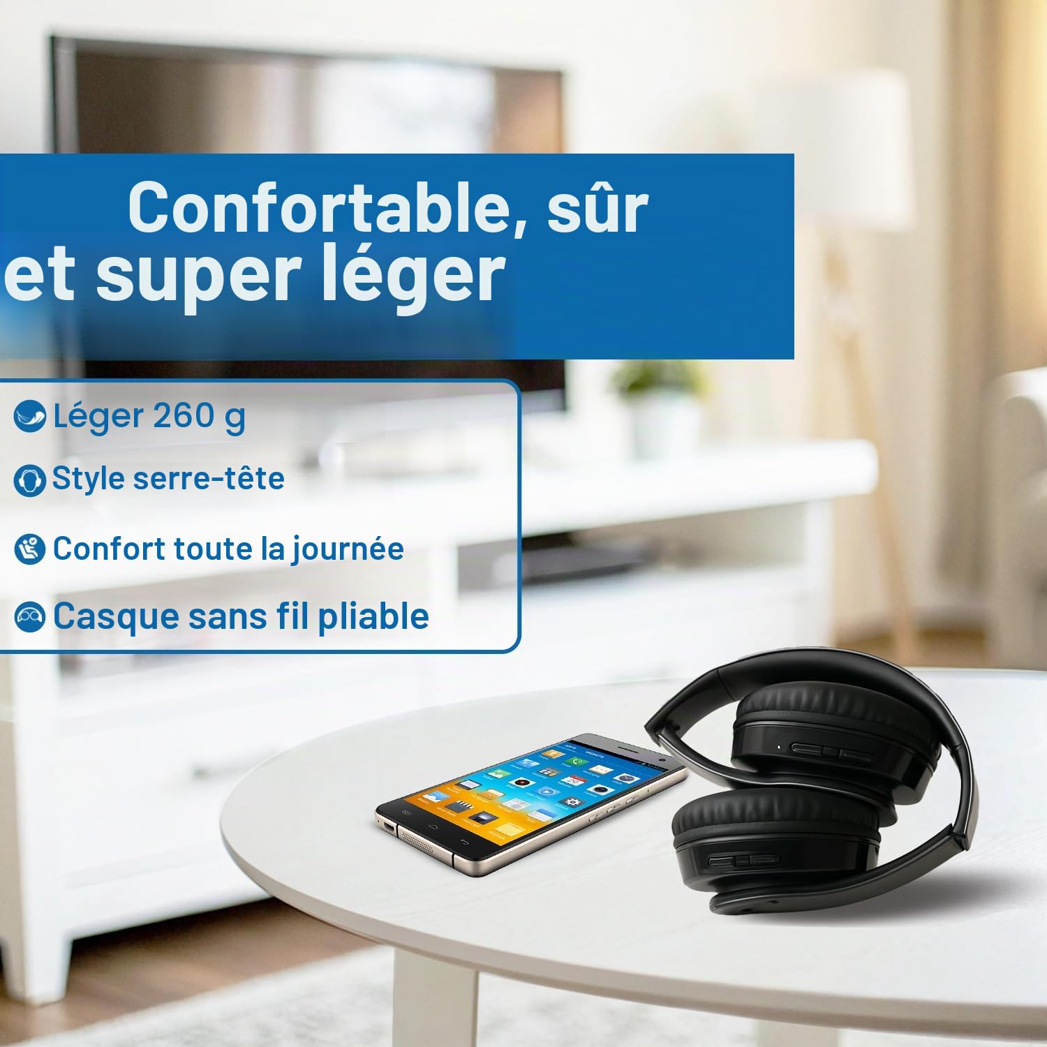 Geemarc CL7400 Opti Casque TV sans Fil amplifié avec connecteur Optique Casque Supra-auriculaire pour TV, Smartphones et PC Perte auditive Faible à sévère Version Britannique