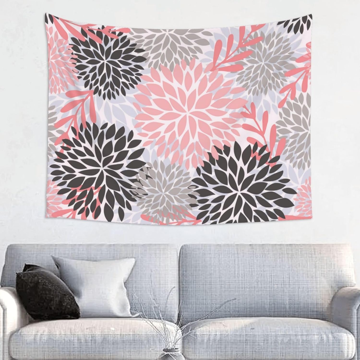 WETEYAFU Pink grey Dahlia Tapestry Wall Hanging Tapestry