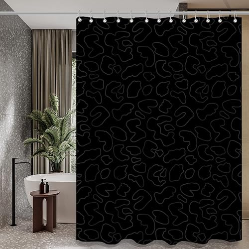 Cortina de ducha de leopardo guepardo (72" x 72"), juego de tela de poliéster con estampado negro para baño con 12 ganchos