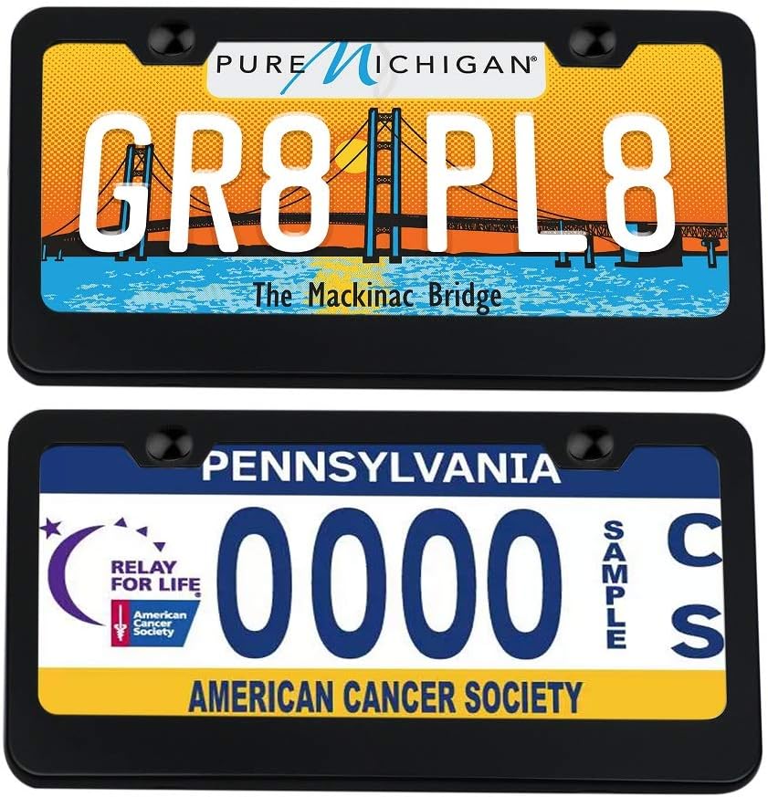 2 PCS Thick Stainless Steel License Plate Frames, Car Licence Plate Holder Covers with Bolts,Washers and Chrome Screw Caps for US Standard (2 Holes Black)