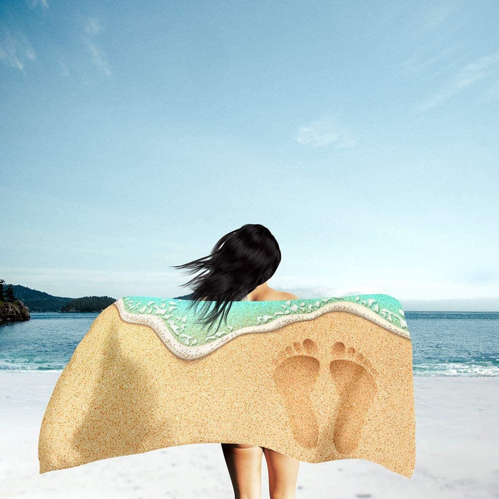 Strandtuch Strand, Mikrofaser Strandtuch Fußabdruck Handtuch Extra Groß 200x200 cm Badetuch Strandhandtuch Schnell Trocknendes Sandfreies Weiches