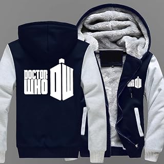 Mens Hoodies Pullover for Doctor Who Print Winter Fleece Jackets Coats Warm Thick Zip Hooed Sweatshirts Tops for Men-D||XXL