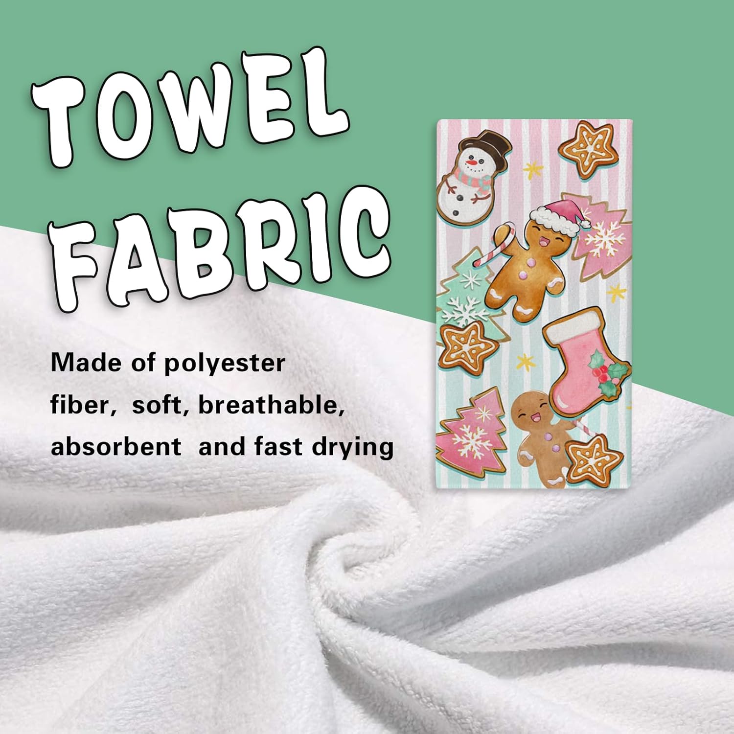 Pink Christmas Gingerbread Man Kitchen Dish Towel, Xmas Tree Snowman Stocking Cookies Drying Hand Towel Baking Cooking Cloth, Winter Holiday Stripes Home Bakery Decoration 18'' x 26'' - Image 4