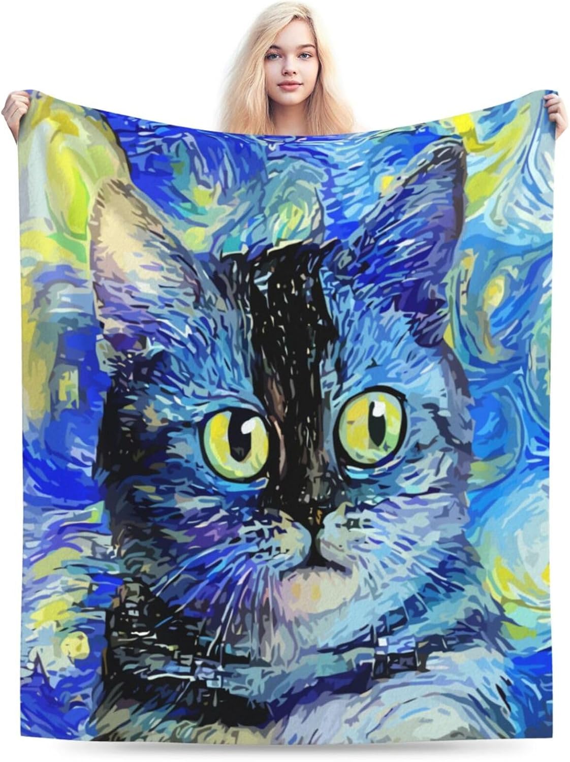 Abstractionist Cat Throw Blanket 60"x50" Super Soft Flannel Blanket Fuzzy Cozy Blanket
