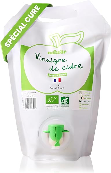 Nektar | Vinaigre de Cidre Bio | Recharge 1L | Non Pasteurisé, Non filtré, Avec sa mère | Digestion, Glycémie, Appétit | Spécial Cure | Fabriqué artisanalement en Normandie - 1