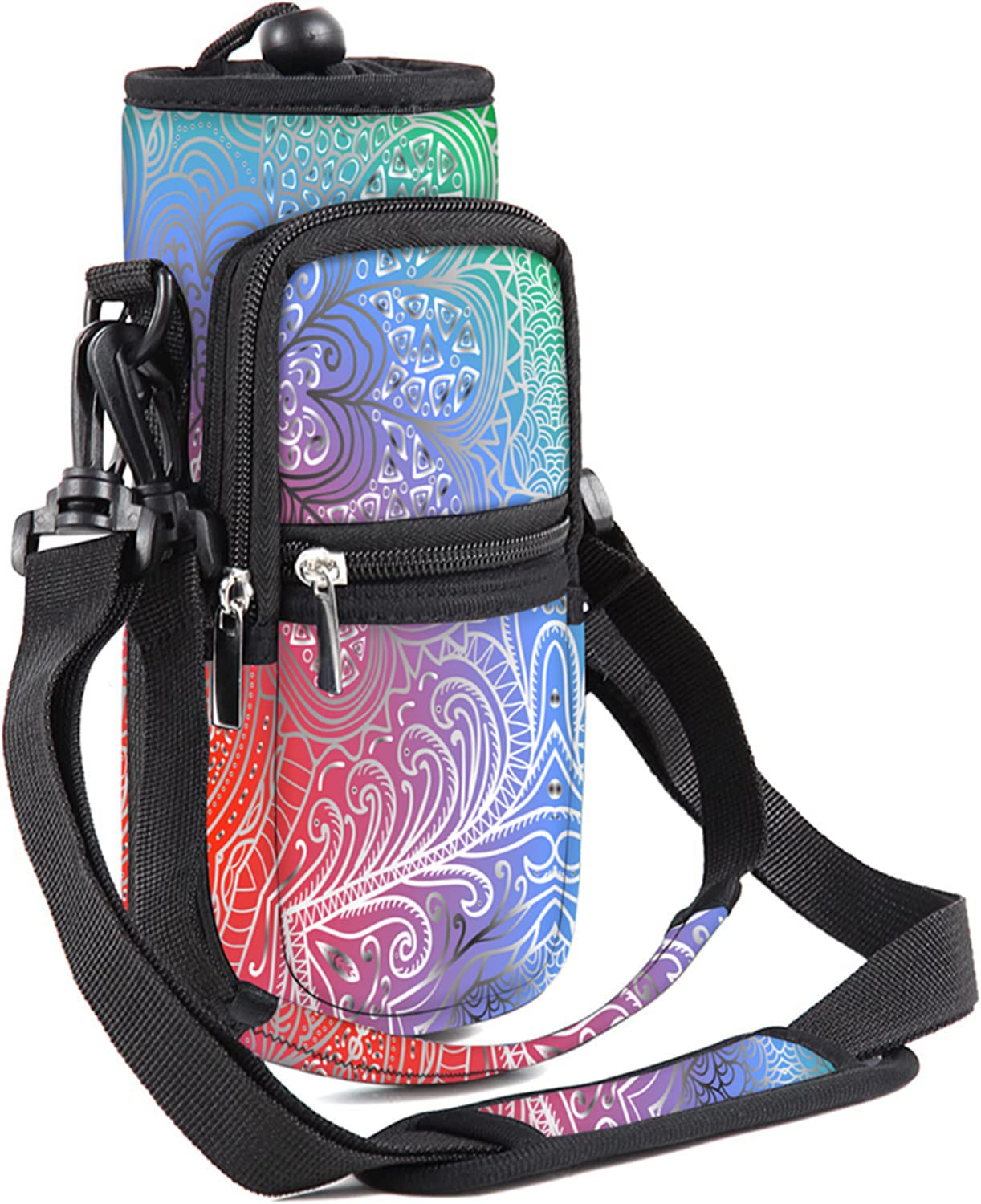 WINTOJO Water Bottle Carrier Bag Holder 25oz 32oz 40oz 64oz Insulated Water Bottle Sling Sleeve Case Cover with Strap Pockets (Leaf, 40oz)